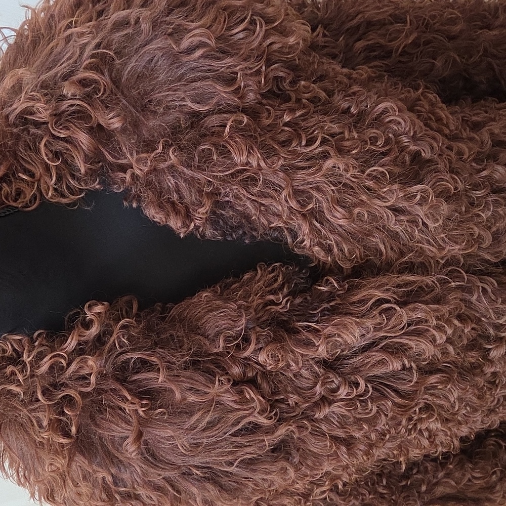 Brown Mongolian Curly Shearling Coat-L - Picture 5 of 7
